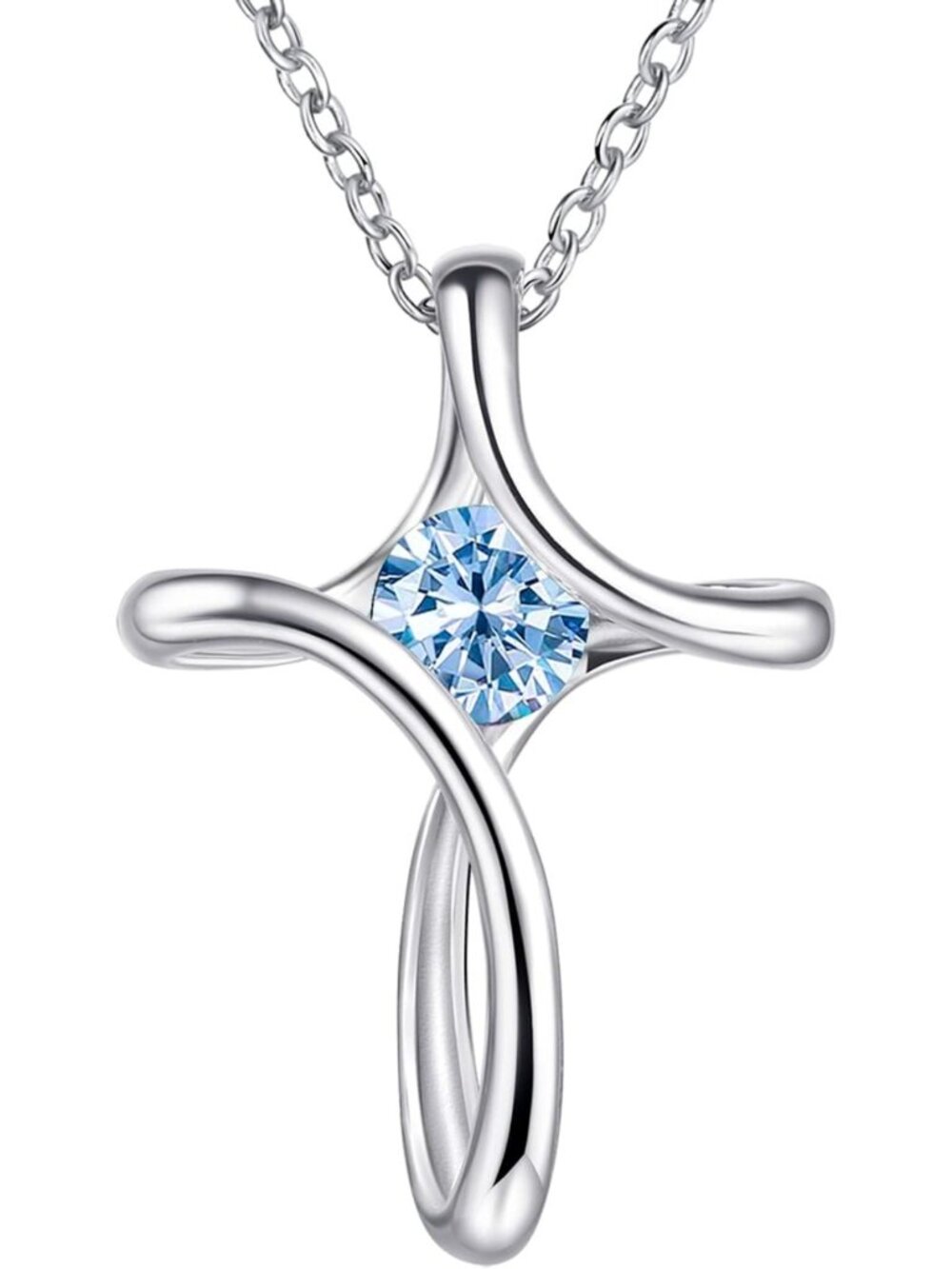 Sterling Silver Birthstone Cross Necklace for Women - Elegant Religious Jewelry